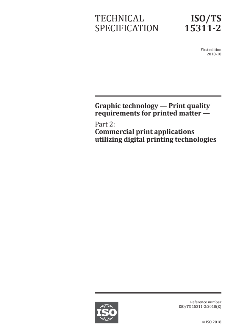 SIST-TS ISO TS 15311-2:2020 ISO/TS 15311-2:2018 - Graphic technology — Print quality requirements for printed matter — Part 2: Commercial print applications utilizing digital printing technologies/19/2018 - Page 1 preview