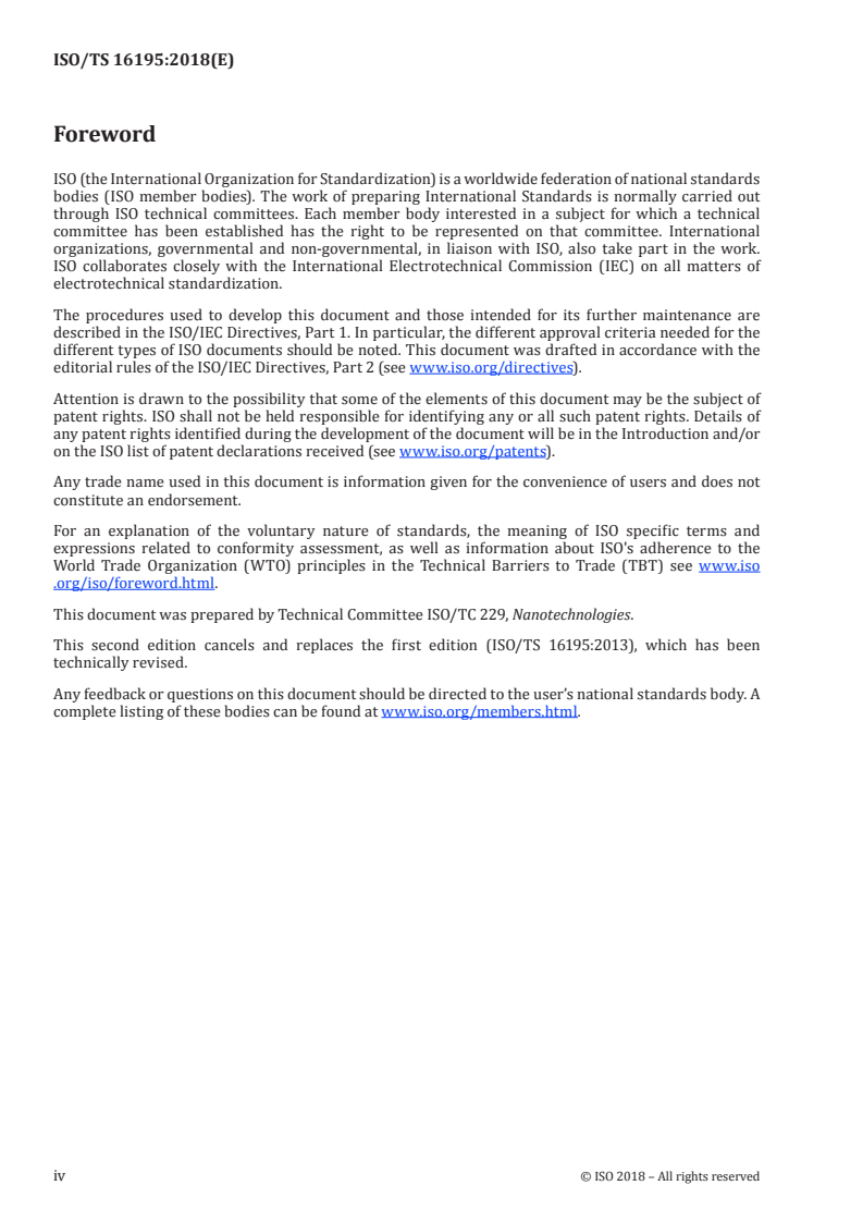 ISO/TS 16195:2018 ISO/TS 16195:2018 - Nanotechnologies — Specification for developing representative test materials consisting of nano-objects in dry powder form
Released:12/12/2018 - Page 4 preview