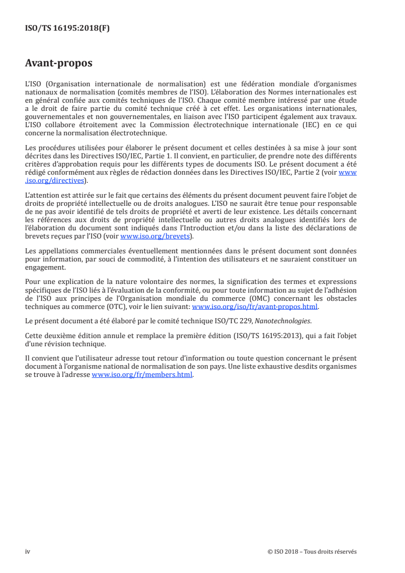 ISO/TS 16195:2018 ISO/TS 16195:2018 - Nanotechnologies — Spécifications relatives au développement de matériaux d'essai représentatifs constitués de nano-objets sous forme de poudre sèche
Released:12/12/2018 - Page 4 preview
