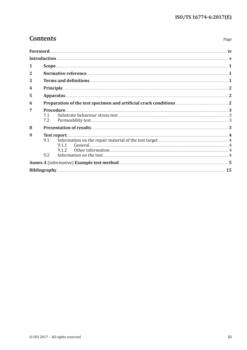 ISO/TS 16774-6:2017 ISO/TS 16774-6:2017 - Test methods for repair materials for water-leakage cracks in underground concrete structures — Part 6: Test method for response to the substrate movement/22/2017 - Page 3 preview