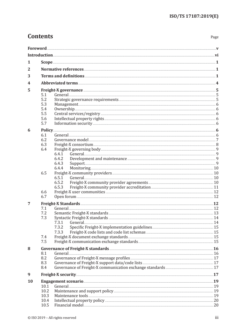 ISO/TS 17187:2019 ISO/TS 17187:2019 - Intelligent transport systems — Electronic information exchange to facilitate the movement of freight and its intermodal transfer — Governance rules to sustain electronic information exchange methods/6/2019 - Page 3 preview