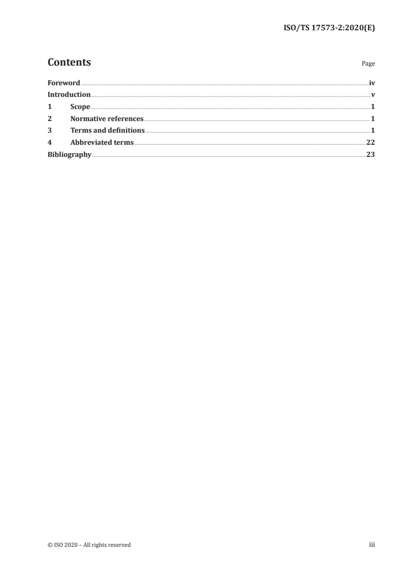 ISO/TS 17573-2:2020 ISO/TS 17573-2:2020 - Electronic fee collection — System architecture for vehicle related tolling — Part 2: Vocabulary/2/2020 - Page 3 preview