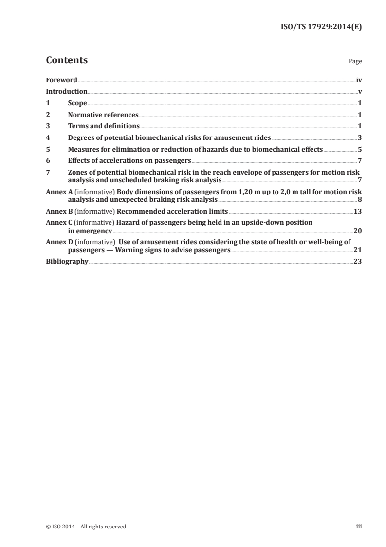ISO/TS 17929:2014 ISO/TS 17929:2014 - Biomechanical effects on amusement ride passengers/21/2014 - Page 3 preview