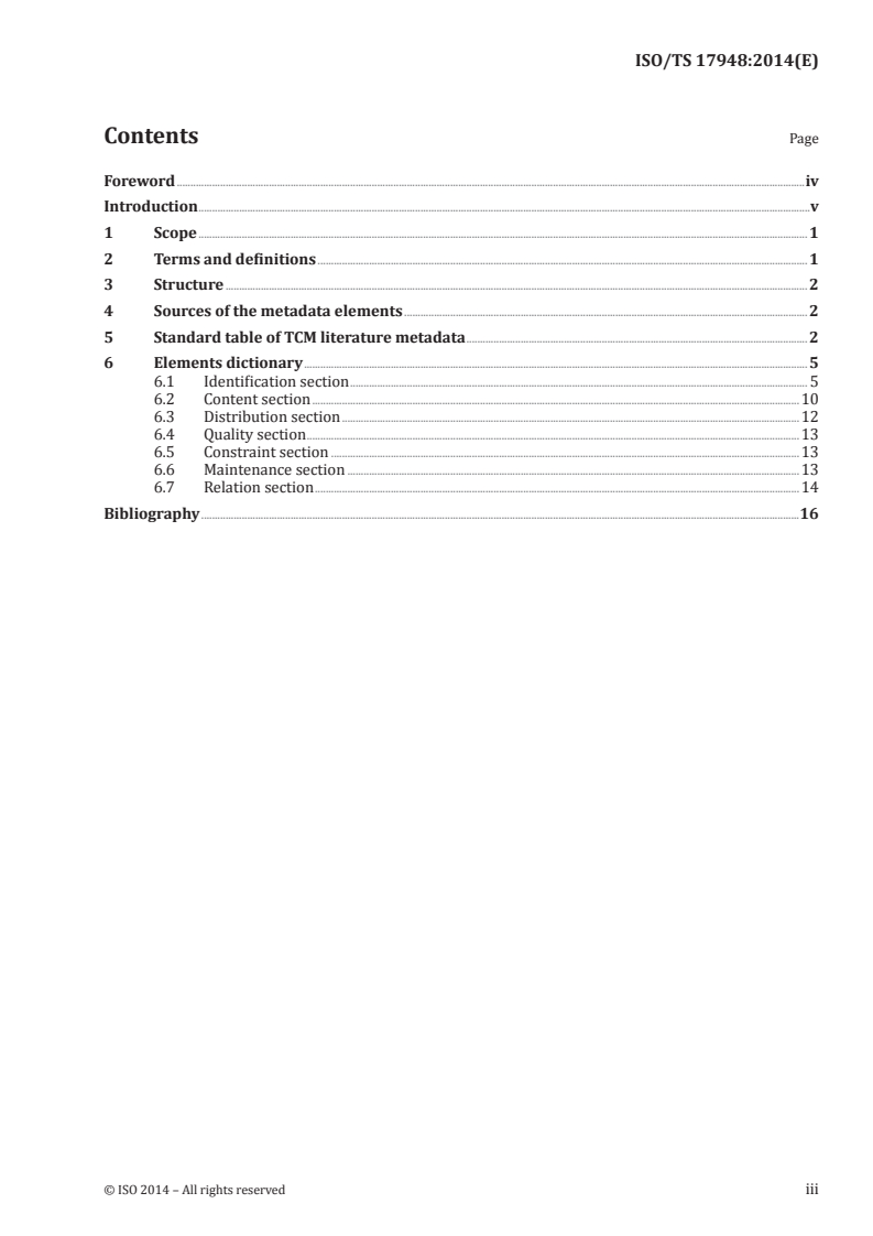 ISO/TS 17948:2014 ISO/TS 17948:2014 - Health informatics — Traditional Chinese medicine literature metadata/11/2014 - Page 3 preview