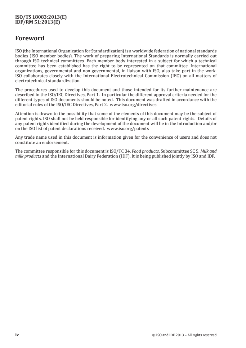 ISO/TS 18083:2013 ISO/TS 18083:2013 - Processed cheese products — Calculation of content of added phosphate expressed as phosphorus/3/2013 - Page 4 preview