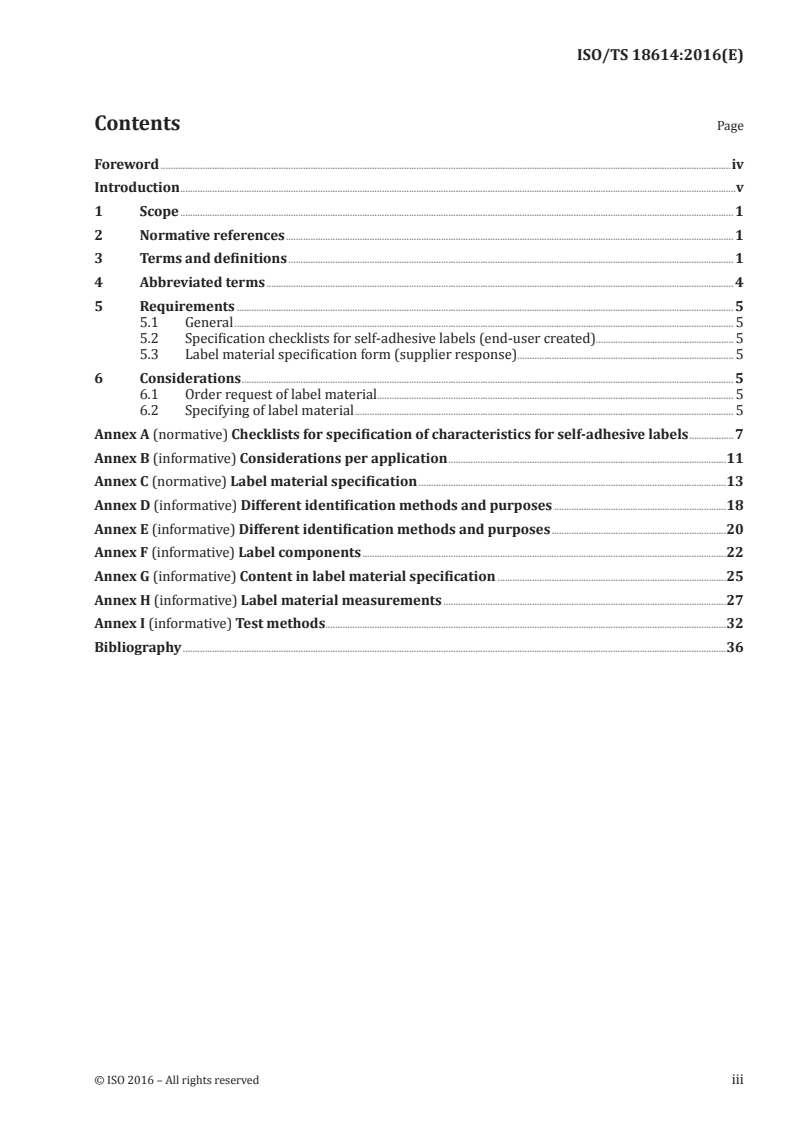 ISO/TS 18614:2016 ISO/TS 18614:2016 - Packaging — Label material — Required information for ordering and specifying self-adhesive labels/20/2016 - Page 3 preview