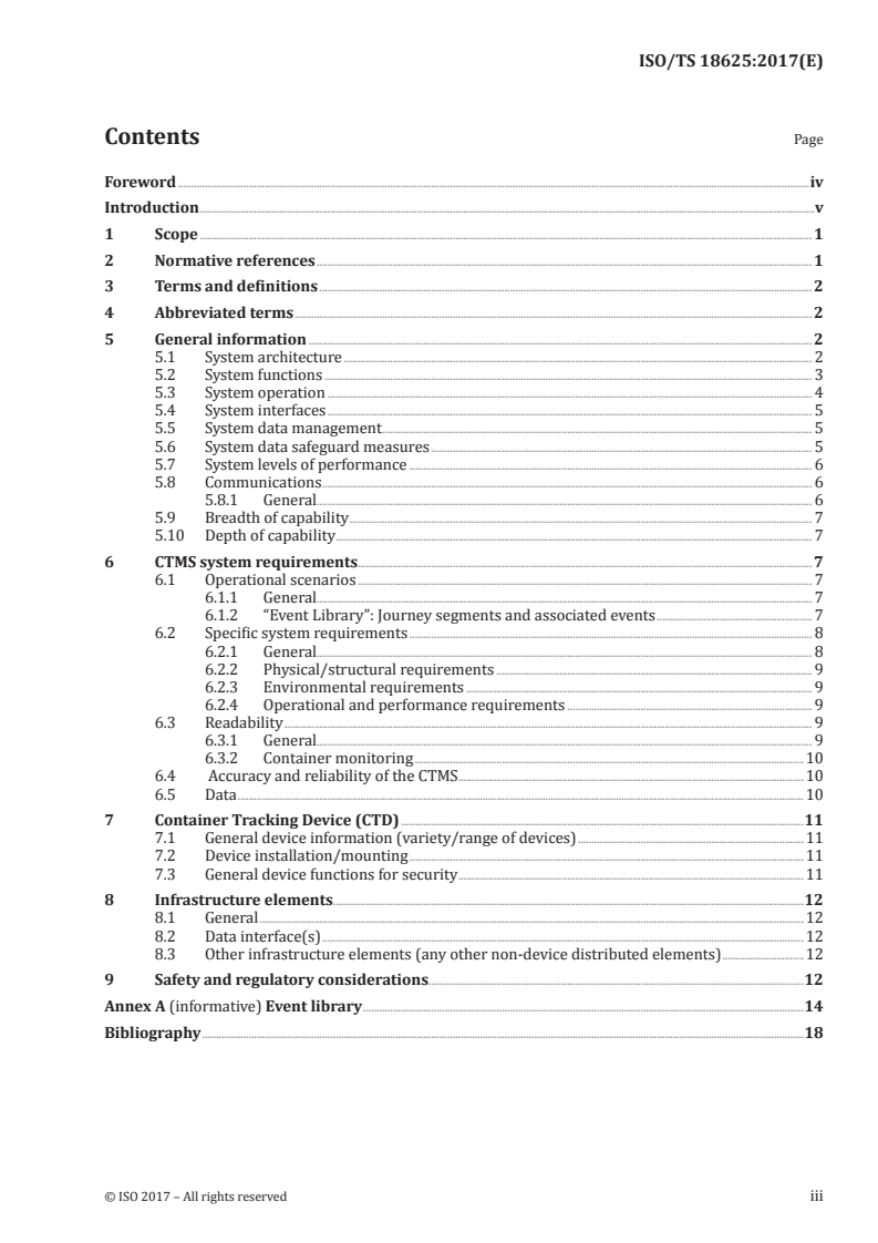 ISO/TS 18625:2017 ISO/TS 18625:2017 - Freight containers — Container Tracking and Monitoring Systems (CTMS): Requirements/10/2017 - Page 3 preview