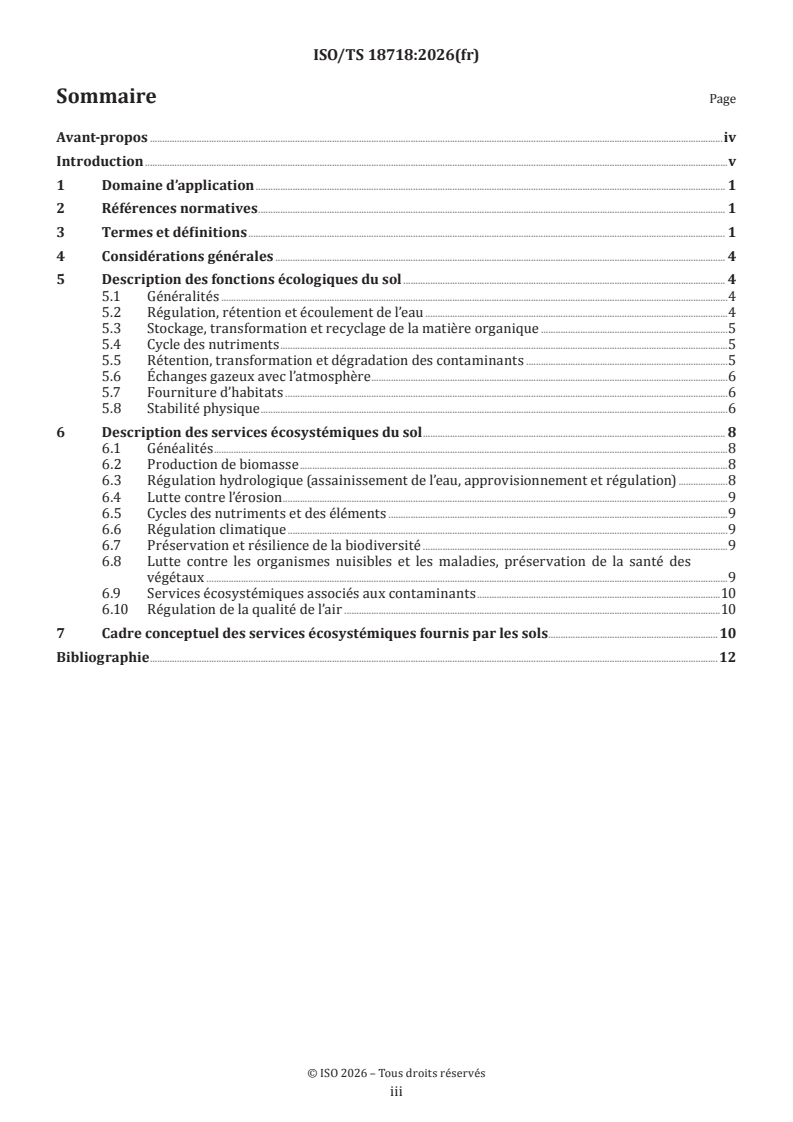 ISO/TS 18718:2026 ISO/TS 18718:2026 - Fonctions des sols et services écosystémiques associés — Définitions, descriptions et cadre conceptuel - Page 3 preview