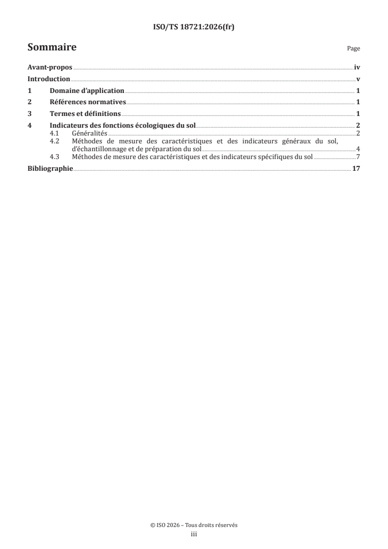 ISO/TS 18721:2026 ISO/TS 18721:2026 - Fonctions écologiques des sols — Caractéristiques, indicateurs et méthodes - Page 3 preview