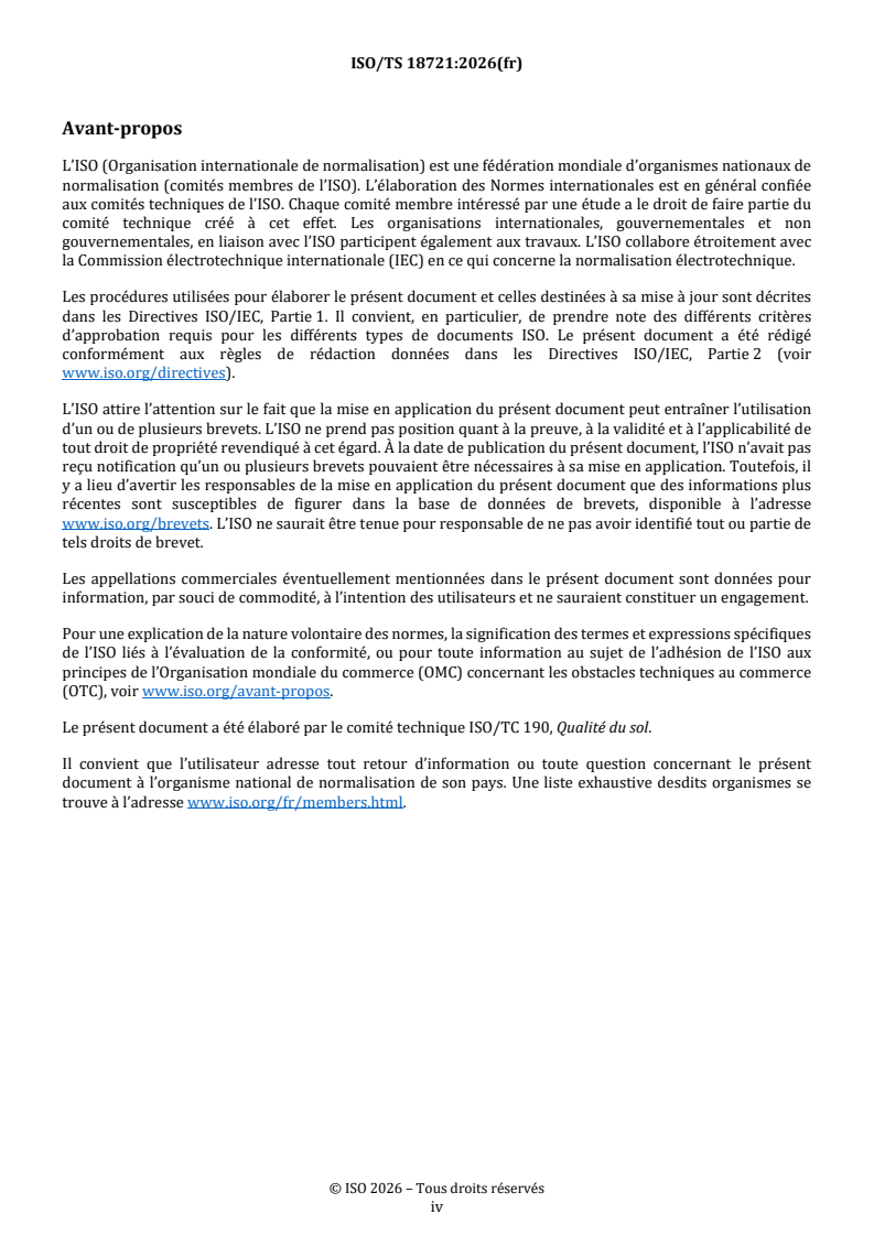 ISO/TS 18721:2026 REDLINE ISO/TS 18721:2026 - Fonctions écologiques des sols — Caractéristiques, indicateurs et méthodes - Page 4 preview
