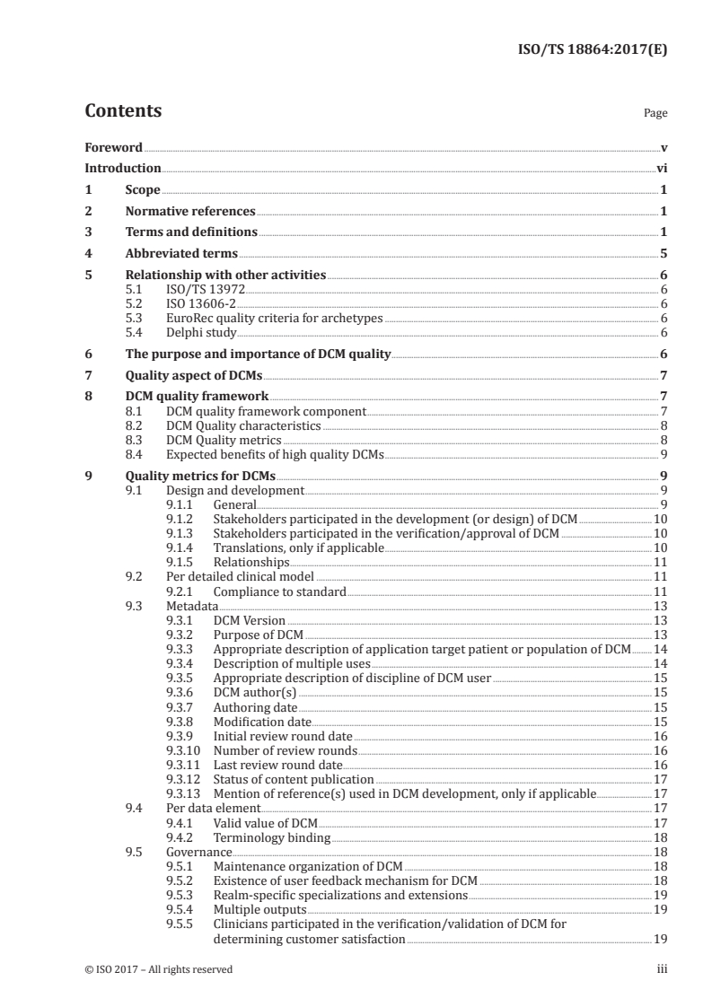 ISO/TS 18864:2017 ISO/TS 18864:2017 - Health informatics — Quality metrics for detailed clinical models/29/2017 - Page 3 preview