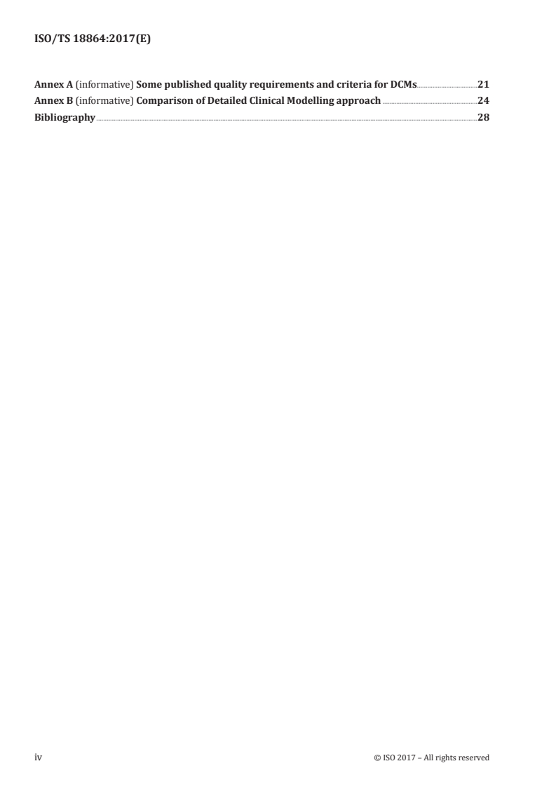 ISO/TS 18864:2017 ISO/TS 18864:2017 - Health informatics — Quality metrics for detailed clinical models/29/2017 - Page 4 preview
