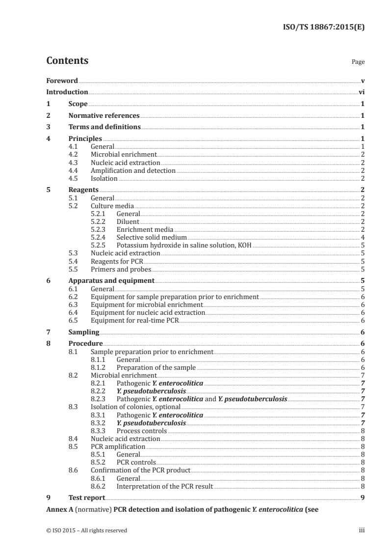 ISO/TS 18867:2015 ISO/TS 18867:2015 - Microbiology of the food chain — Polymerase chain reaction (PCR) for the detection of food-borne pathogens — Detection of pathogenic Yersinia enterocolitica and Yersinia pseudotuberculosis/24/2015 - Page 3 preview