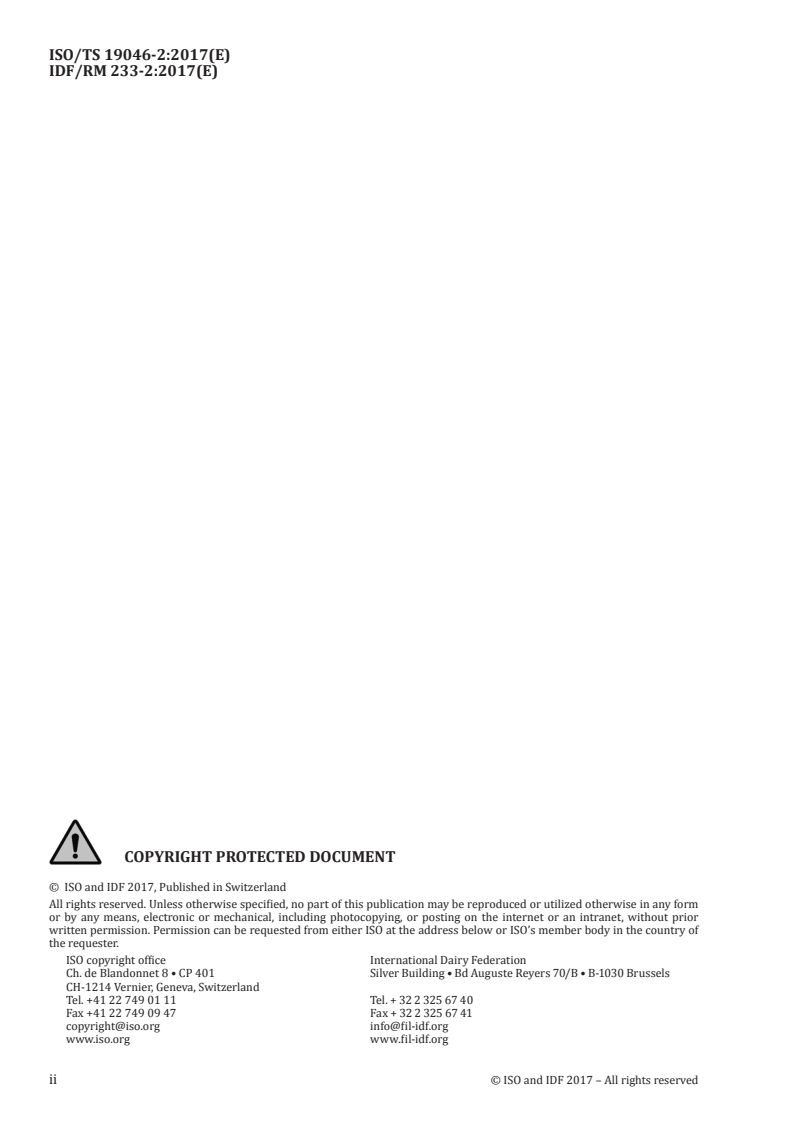 ISO/TS 19046-2:2017 ISO/TS 19046-2:2017 - Cheese — Determination of propionic acid level by chromatography — Part 2: Method by ion exchange chromatography/16/2017 - Page 2 preview