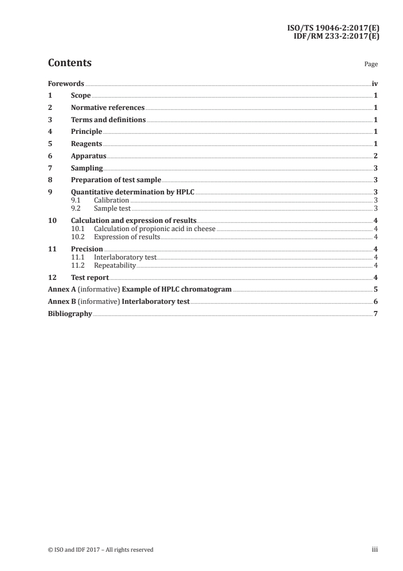 ISO/TS 19046-2:2017 ISO/TS 19046-2:2017 - Cheese — Determination of propionic acid level by chromatography — Part 2: Method by ion exchange chromatography/16/2017 - Page 3 preview