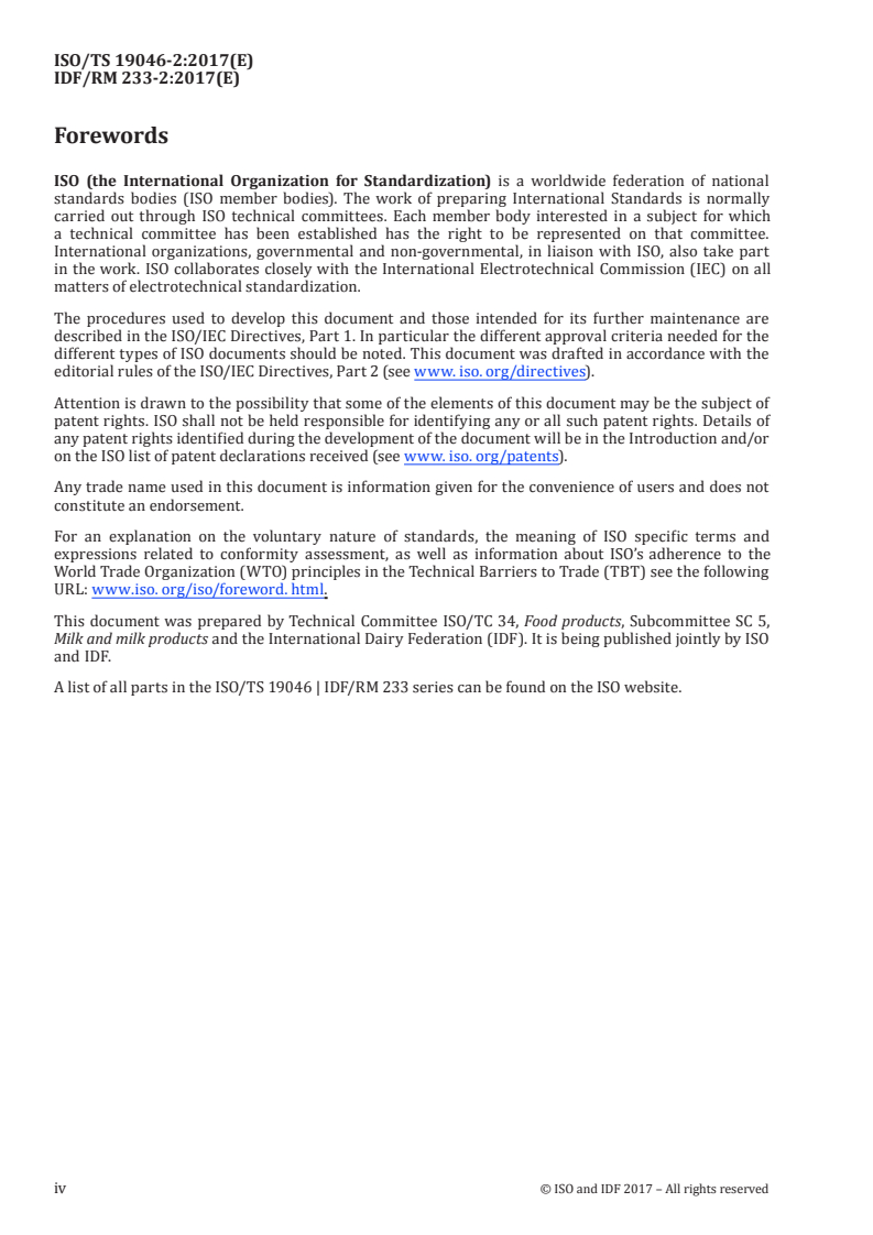 ISO/TS 19046-2:2017 ISO/TS 19046-2:2017 - Cheese — Determination of propionic acid level by chromatography — Part 2: Method by ion exchange chromatography/16/2017 - Page 4 preview