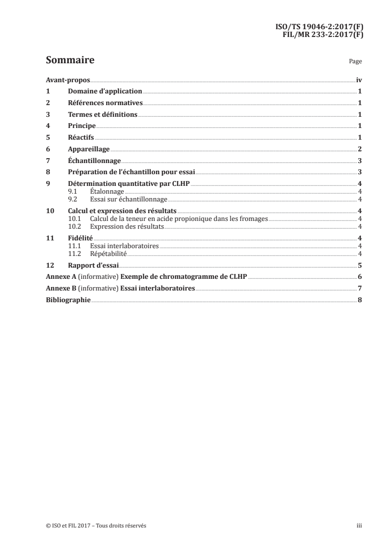 ISO/TS 19046-2:2017 ISO/TS 19046-2:2017 - Fromages — Détermination de la teneur en acide propionique par chromatographie — Partie 2: Méthode par chromatographie par échange d'ions/16/2017 - Page 3 preview