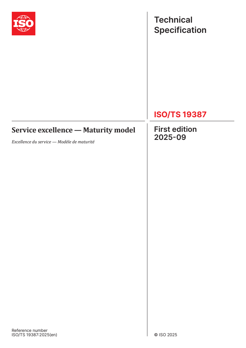 ISO/TS 19387:2025 - Service excellence — Maturity model
Released:5. 09. 2025