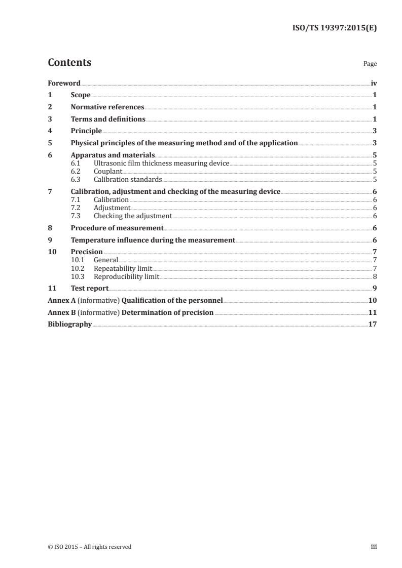 ISO/TS 19397:2015 ISO/TS 19397:2015 - Determination of the film thickness of coatings using an ultrasonic gage/24/2015 - Page 3 preview