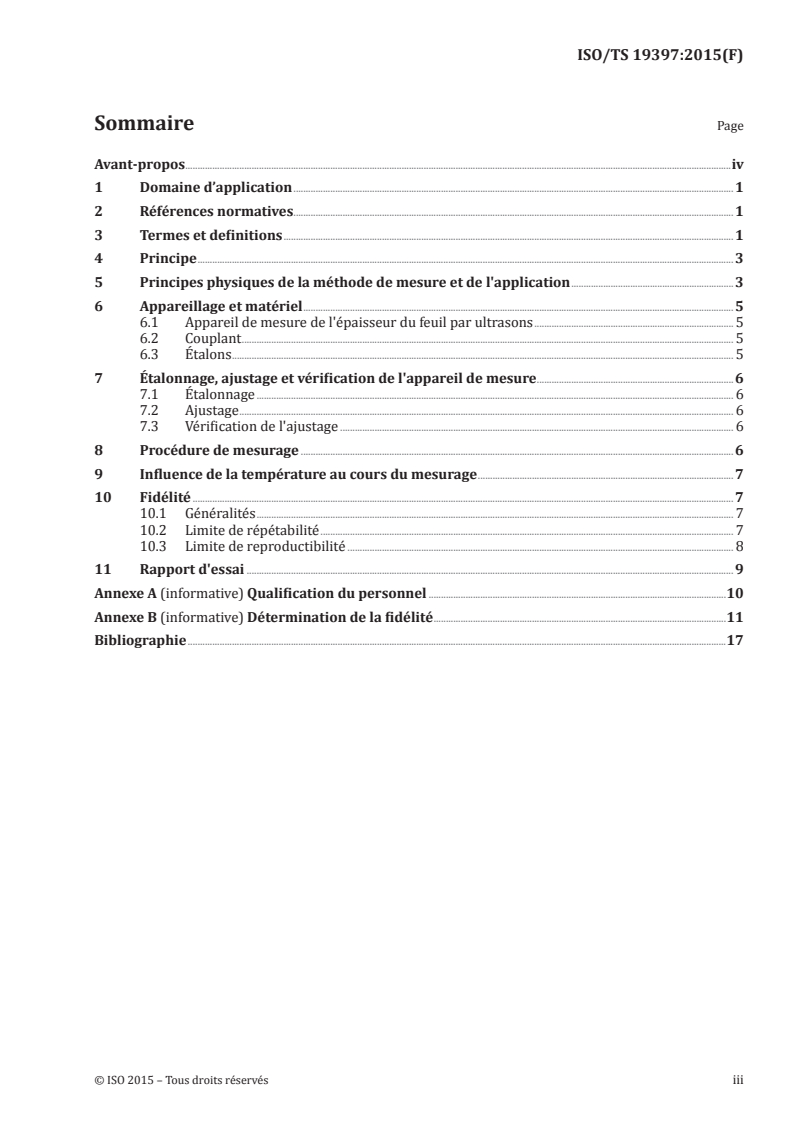 ISO/TS 19397:2015 ISO/TS 19397:2015 - Détermination de l'épaisseur du feuil de revêtement par mesurage ultrasons/25/2018 - Page 3 preview