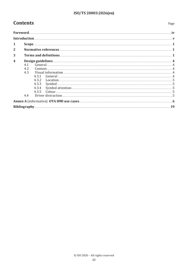 ISO/TS 20003:2026 ISO/TS 20003:2026 - Road vehicles — Human-machine interface (HMI) for over the air (OTA) software updates - Page 3 preview