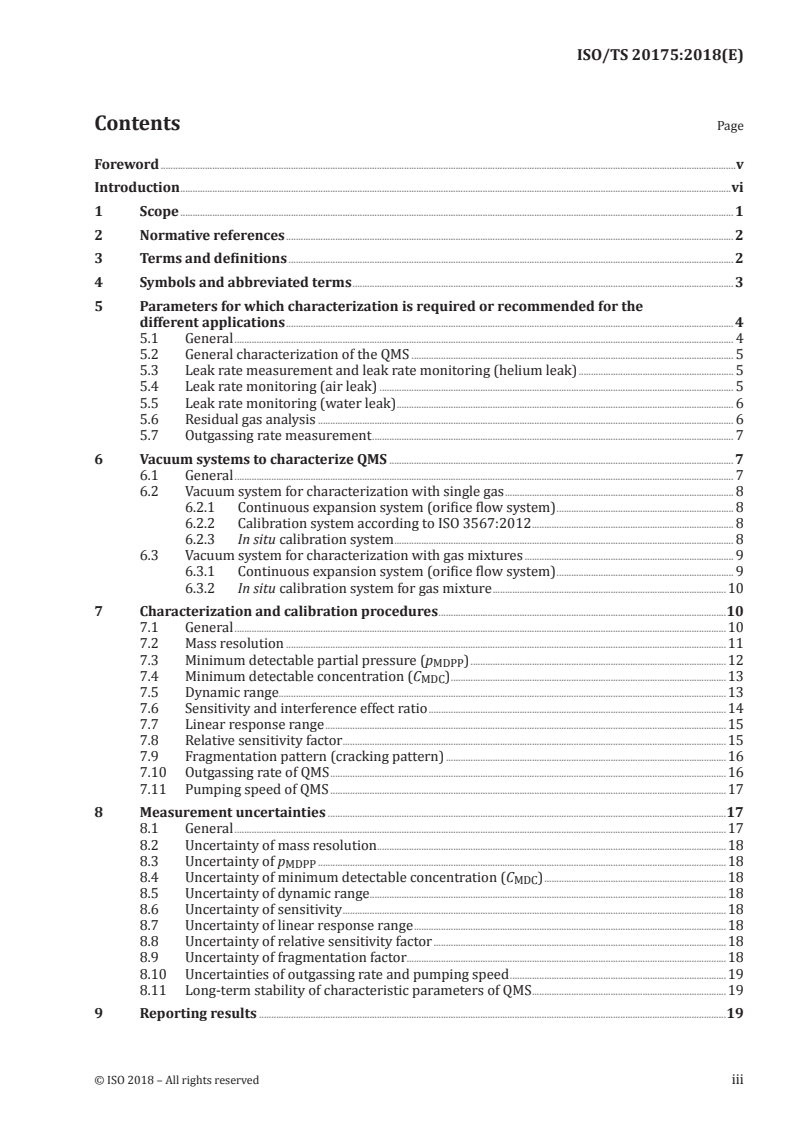 ISO/TS 20175:2018 ISO/TS 20175:2018 - Vacuum technology — Vacuum gauges — Characterization of quadrupole mass spectrometers for partial pressure measurement/3/2018 - Page 3 preview