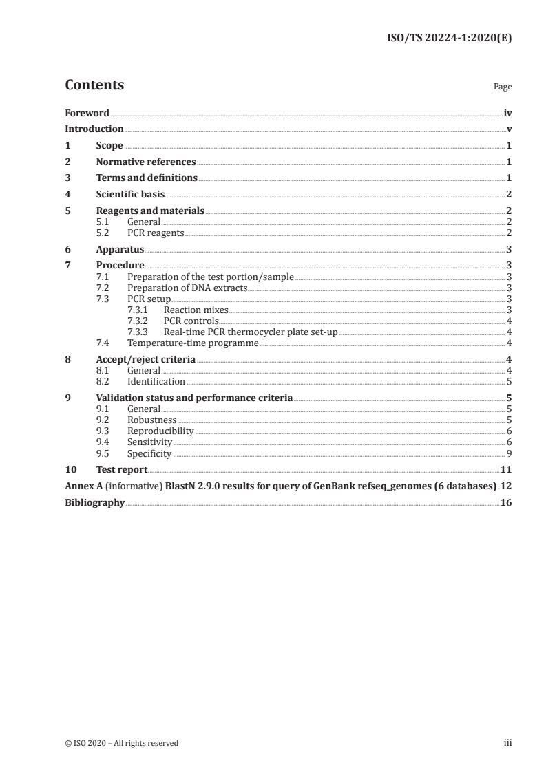 ISO/TS 20224-1:2020 ISO/TS 20224-1:2020 - Molecular biomarker analysis — Detection of animal-derived materials in foodstuffs and feedstuffs by real-time PCR — Part 1: Bovine DNA detection method/31/2020 - Page 3 preview