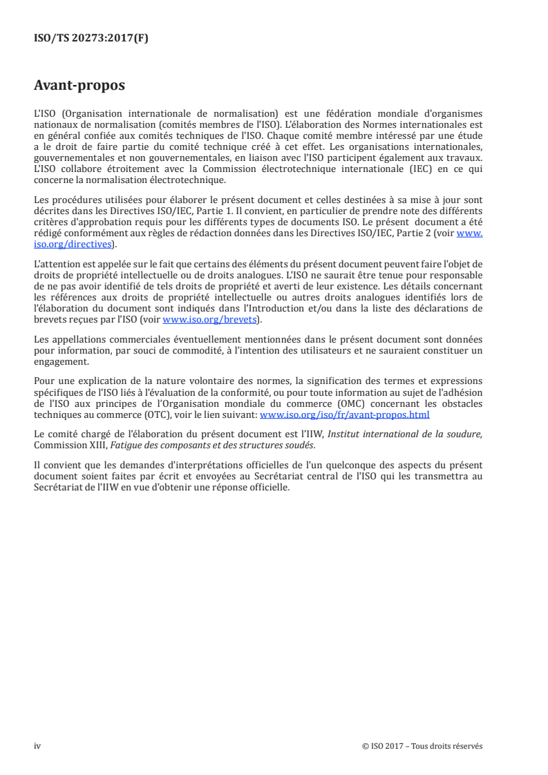 ISO/TS 20273:2017 ISO/TS 20273:2017 - Lignes directrices sur la qualité de la soudure en rapport à la résistance à la fatigue/18/2017 - Page 4 preview