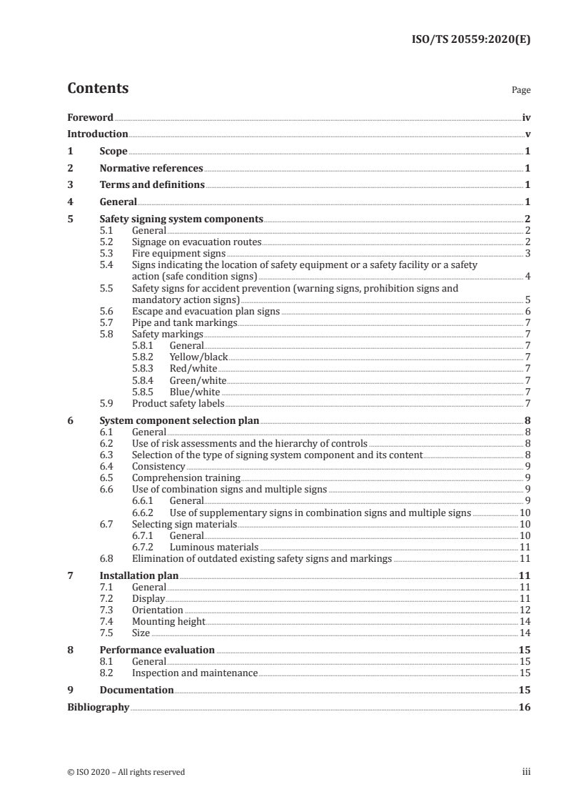 ISO/TS 20559:2020 ISO/TS 20559:2020 - Graphical symbols — Safety colours and safety signs — Guidance for the development and use of a safety signing system/23/2020 - Page 3 preview