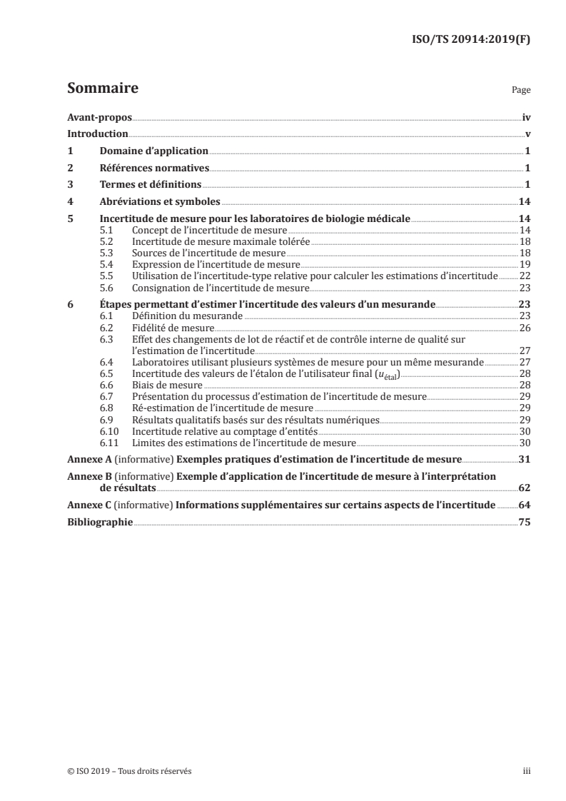 ISO/TS 20914:2019 ISO/TS 20914:2019 - Laboratoires de biologie médicale — Recommandations pratiques pour l’estimation de l’incertitude de mesure/1/2019 - Page 3 preview