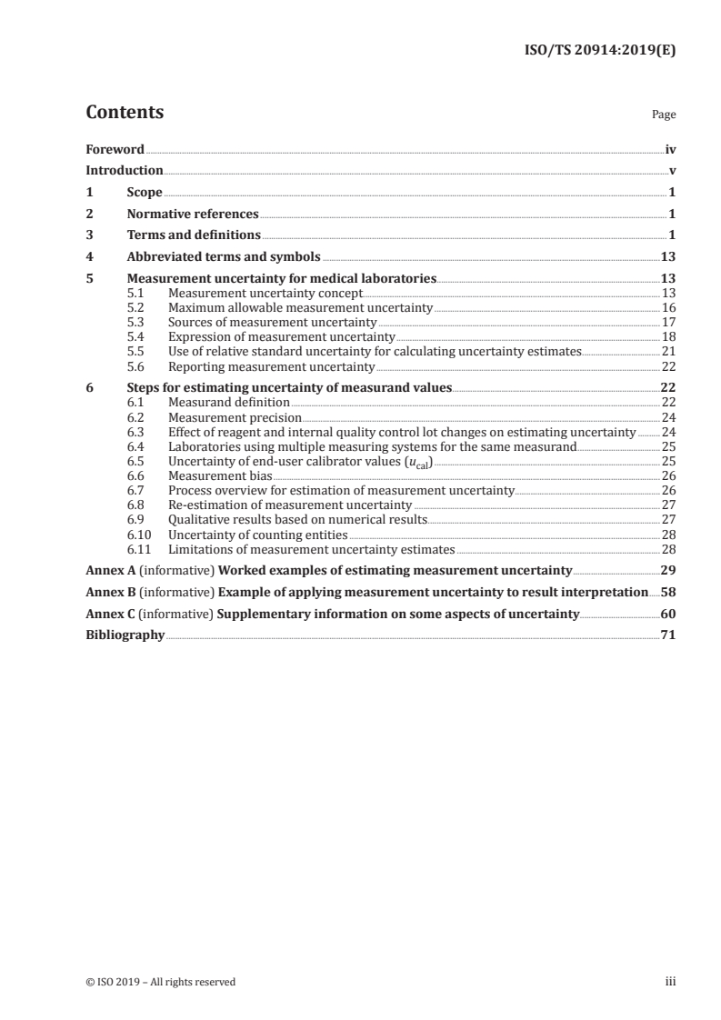 ISO/TS 20914:2019 ISO/TS 20914:2019 - Medical laboratories — Practical guidance for the estimation of measurement uncertainty/29/2019 - Page 3 preview