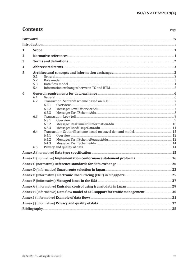 ISO/TS 21192:2019 ISO/TS 21192:2019 - Electronic fee collection — Support for traffic management/1/2019 - Page 3 preview