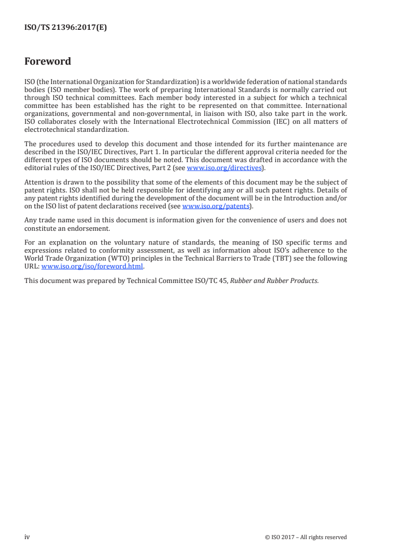 ISO/TS 21396:2017 ISO/TS 21396:2017 - Rubber — Determination of mass concentration of tire and road wear particles (TRWP) in soil and sediments — Pyrolysis-GC/MS method/21/2017 - Page 4 preview