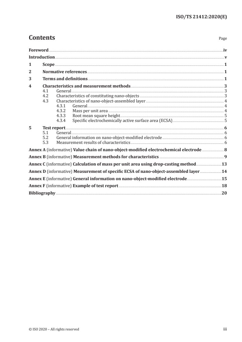 ISO/TS 21412:2020 ISO/TS 21412:2020 - Nanotechnologies — Nano-object-assembled layers for electrochemical bio-sensing applications — Specification of characteristics and measurement methods/28/2020 - Page 3 preview