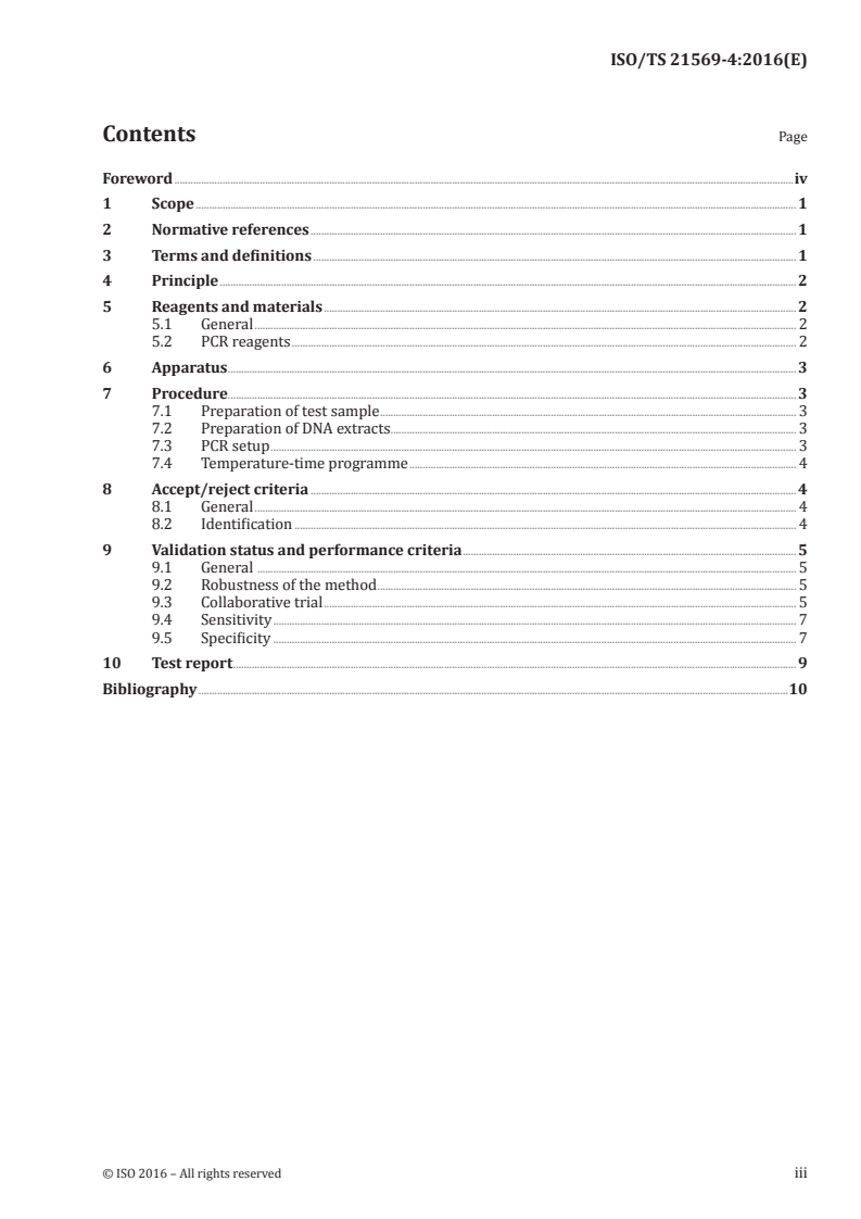 ISO/TS 21569-4:2016 ISO/TS 21569-4:2016 - Horizontal methods for molecular biomarker analysis — Methods of analysis for the detection of genetically modified organisms and derived products — Part 4: Real-time PCR based screening methods for the detection of the P-nos and P-nos-nptII DNA sequences/2/2016 - Page 3 preview