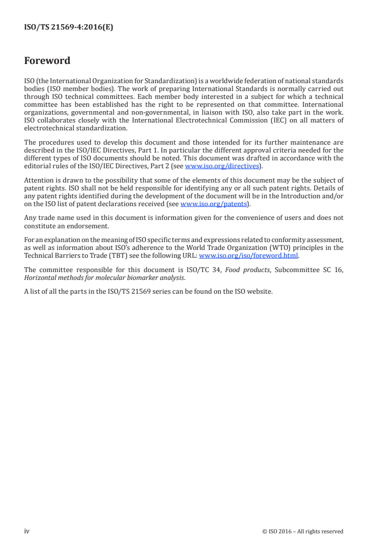 ISO/TS 21569-4:2016 ISO/TS 21569-4:2016 - Horizontal methods for molecular biomarker analysis — Methods of analysis for the detection of genetically modified organisms and derived products — Part 4: Real-time PCR based screening methods for the detection of the P-nos and P-nos-nptII DNA sequences/2/2016 - Page 4 preview