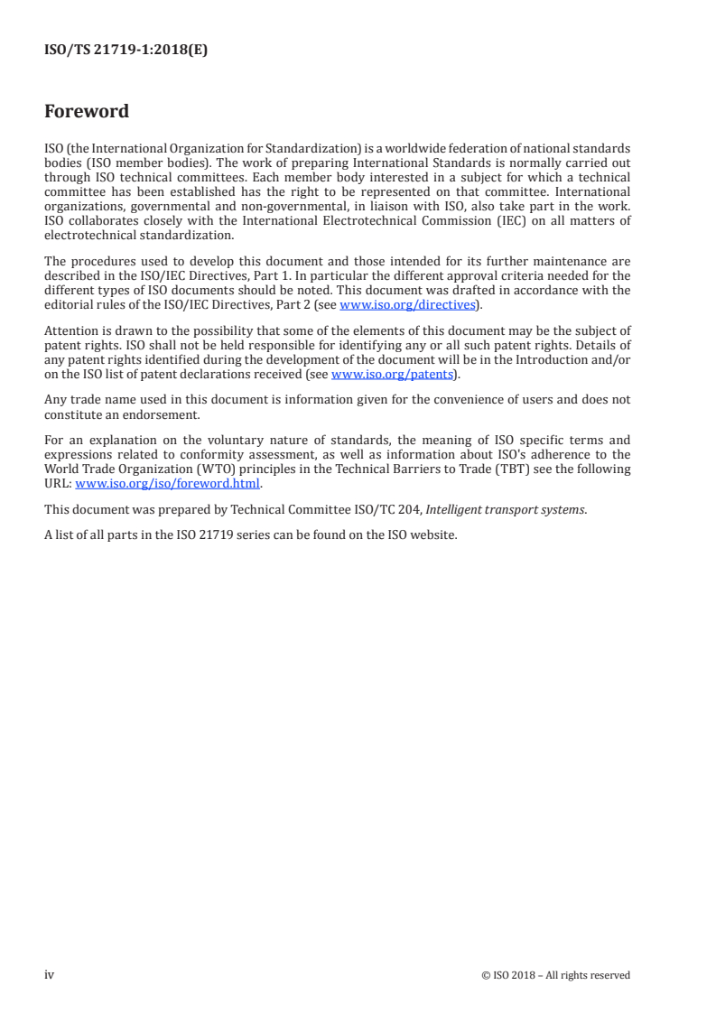 ISO/TS 21719-1:2018 ISO/TS 21719-1:2018 - Electronic fee collection — Personalization of on-board equipment (OBE) — Part 1: Framework/25/2018 - Page 4 preview