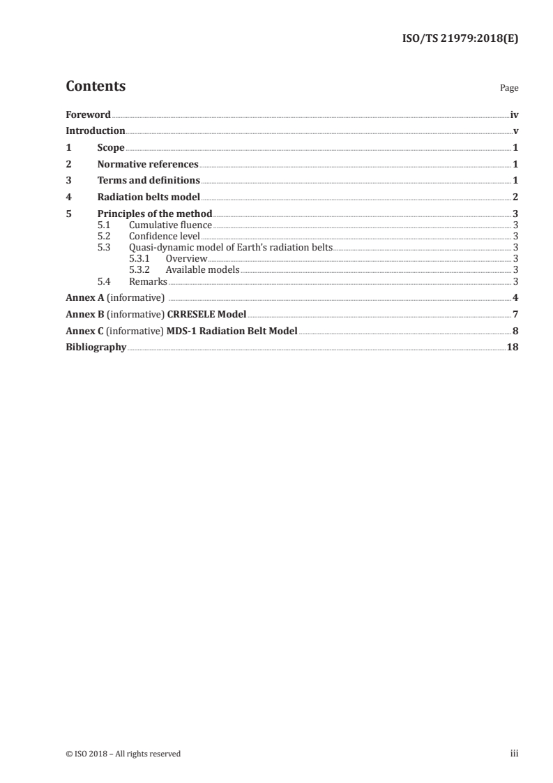 ISO/TS 21979:2018 ISO/TS 21979:2018 - Space environment (natural and artificial) — Procedure for obtaining worst case and confidence level of fluence using the quasi-dynamic model of earth's radiation belts/24/2018 - Page 3 preview