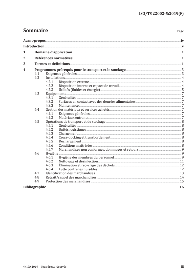 ISO/TS 22002-5:2019 ISO/TS 22002-5:2019 - Programmes prérequis pour la sécurité des denrées alimentaires — Partie 5: Transport et stockage/3/2019 - Page 3 preview
