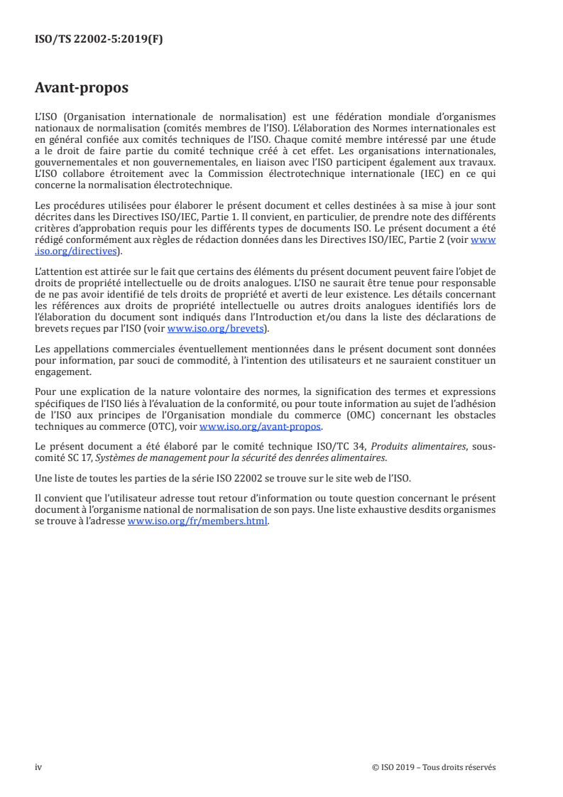 ISO/TS 22002-5:2019 ISO/TS 22002-5:2019 - Programmes prérequis pour la sécurité des denrées alimentaires — Partie 5: Transport et stockage/3/2019 - Page 4 preview