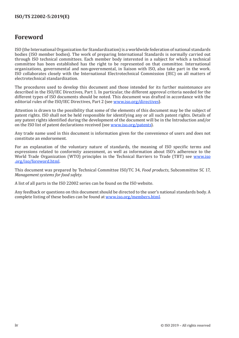 ISO/TS 22002-5:2019 ISO/TS 22002-5:2019 - Prerequisite programmes on food safety — Part 5: Transport and storage/30/2019 - Page 4 preview