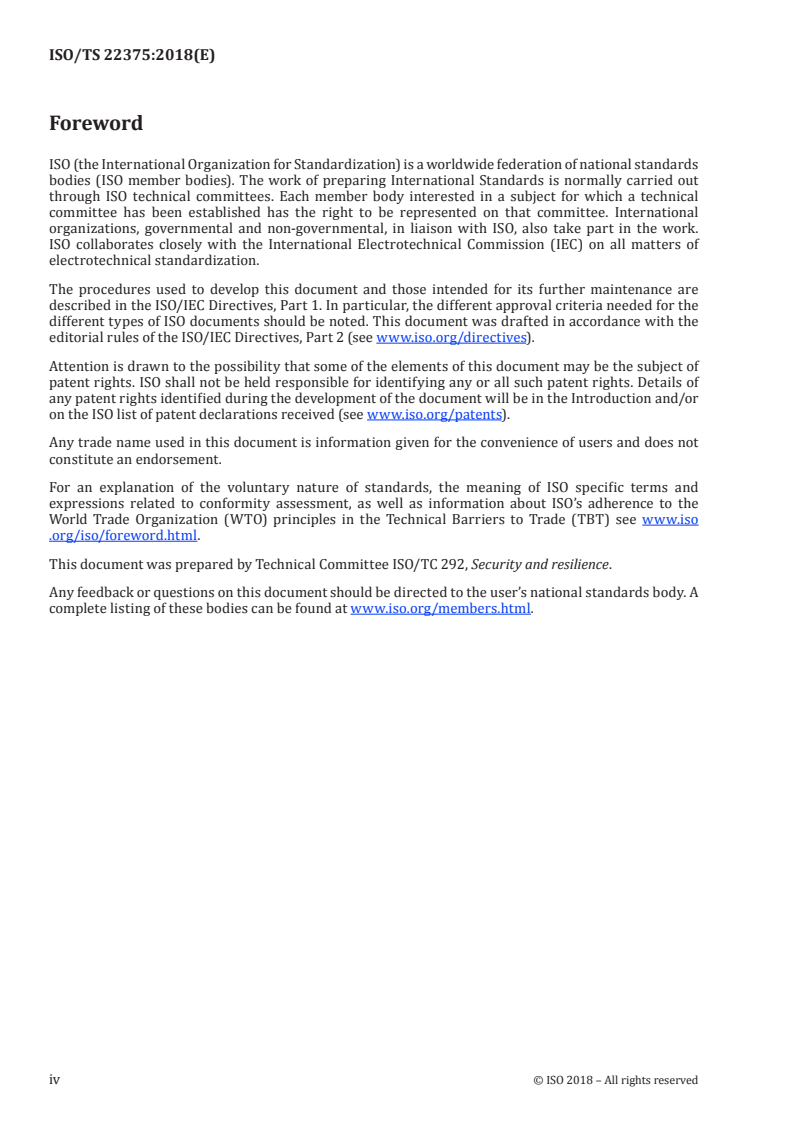 ISO/TS 22375:2018 ISO/TS 22375:2018 - Security and resilience — Guidelines for complexity assessment process/28/2018 - Page 4 preview