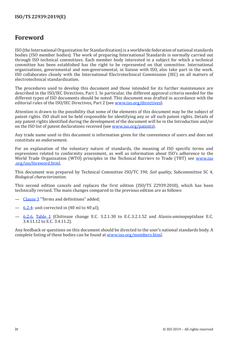 ISO/TS 22939:2019 ISO/TS 22939:2019 - Soil quality — Measurement of enzyme activity patterns in soil samples using fluorogenic substrates in micro-well plates/8/2019 - Page 4 preview