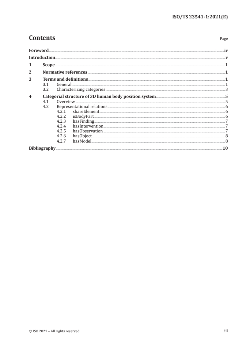 ISO/TS 23541-1:2021 ISO/TS 23541-1:2021 - Health informatics — Categorial structure for representation of 3D human body position system — Part 1: Bones/28/2021 - Page 3 preview