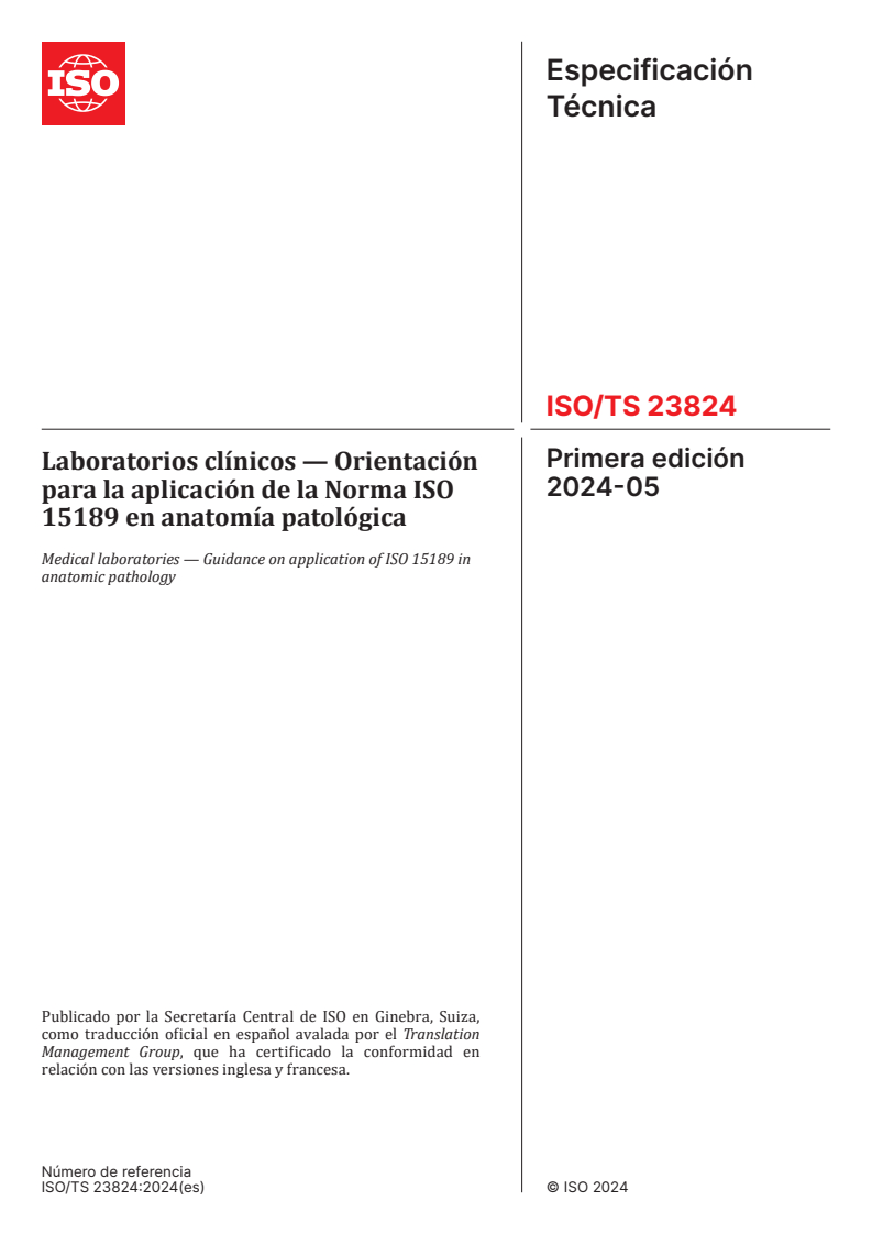 ISO/TS 23824:2024 - Medical laboratories — Guidance on application of ISO 15189 in anatomic pathology
Released:18. 06. 2025