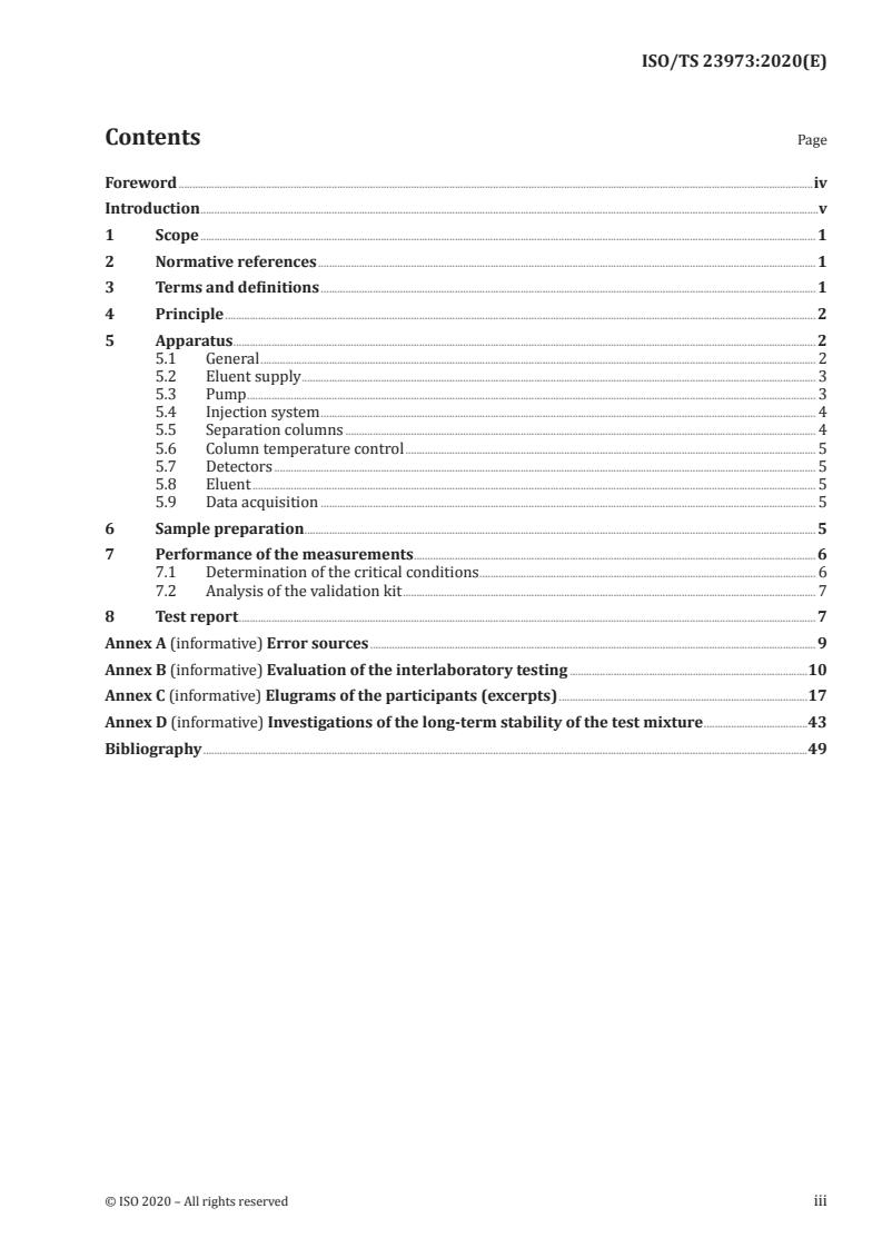 ISO/TS 23973:2020 ISO/TS 23973:2020 - Liquid chromatography at critical conditions (LCCC) — Chemical heterogeneity of polyethylene oxides/17/2020 - Page 3 preview