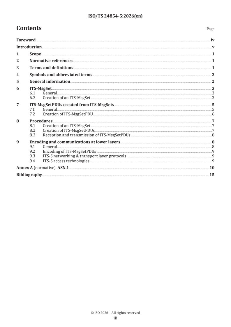 ISO/TS 24854-5:2026 ISO/TS 24854-5:2026 - Intelligent transport systems — Facilities layer services — Part 5: Message sets - Page 3 preview