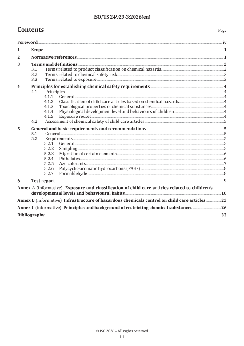 ISO/TS 24929-3:2026 ISO/TS 24929-3:2026 - Child care articles — General safety — Part 3: Chemical hazards - Page 3 preview