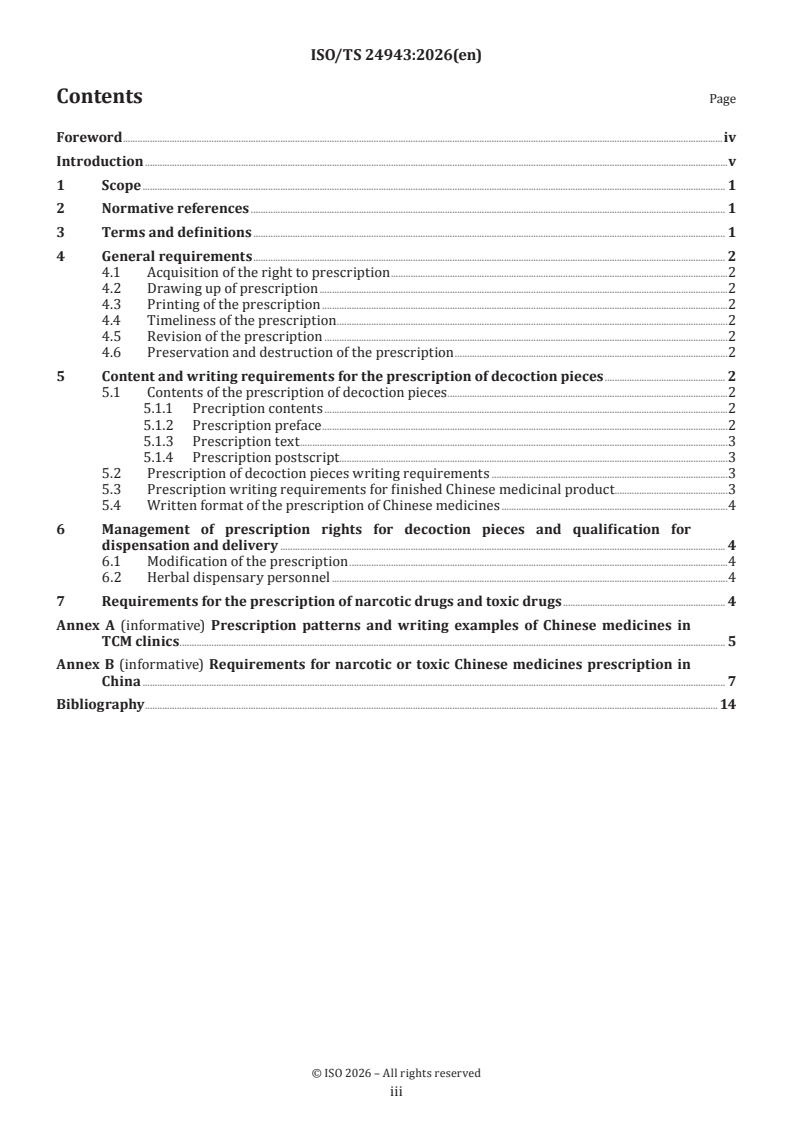 ISO/TS 24943:2026 ISO/TS 24943:2026 - Traditional Chinese medicine — Requirements for decoction pieces prescription - Page 3 preview
