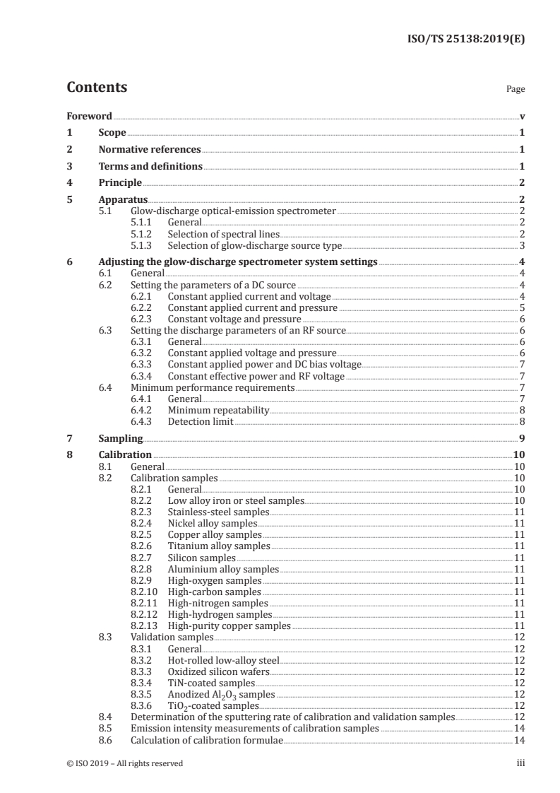 ISO/TS 25138:2019 ISO/TS 25138:2019 - Surface chemical analysis — Analysis of metal oxide films by glow-discharge optical-emission spectrometry/6/2019 - Page 3 preview